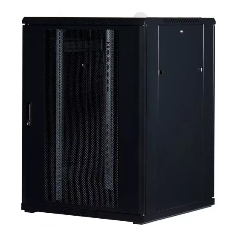 Rockstable RS19-8822PP 22U 19-Inch Freestanding Server Cabinet with Mesh Door, 800 kg Load Capacity, Lockable, Adjustable Feet and Rails, Black
