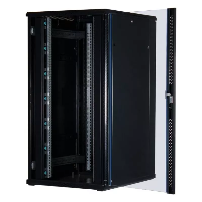 Rockstable 32U 19-Inch Server Cabinet with Glass Door - Freestanding Rack - 800 kg Load Capacity - Lockable - Mounting Rails - Adjustable Feet (RS19-8032)