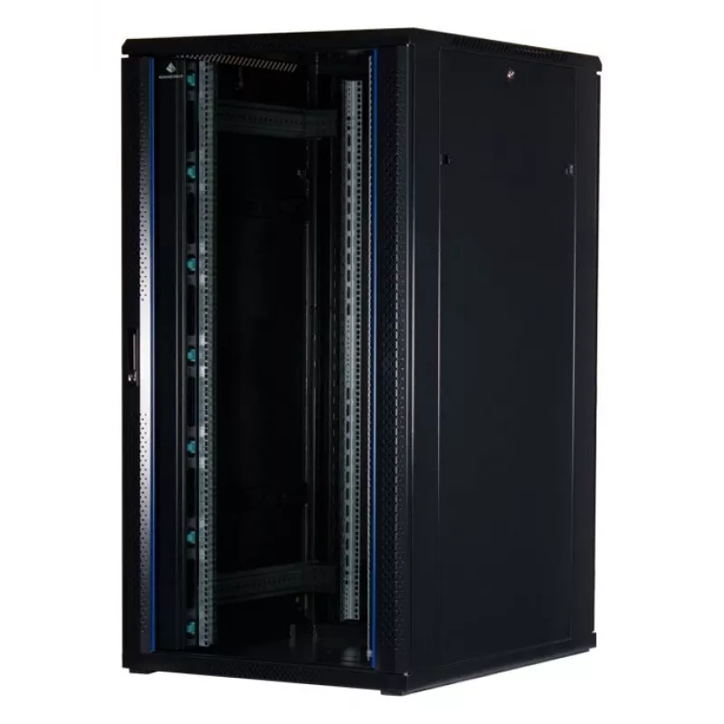 Rockstable 32U 19-Inch Server Cabinet with Glass Door - Freestanding Rack - 800 kg Load Capacity - Lockable - Mounting Rails - Adjustable Feet (RS19-8032)