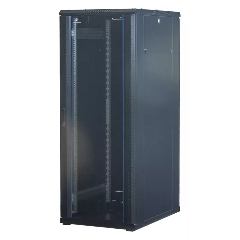 Rockstable 32U 19-Inch Server Rack Cabinet with Glass Door - Freestanding Frame - 32U - 800 kg - Lockable Lock - Mounting Rails - Adjustable Feet (RS19-6832)