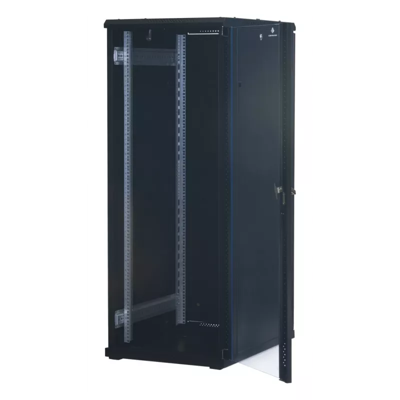 Rockstable 32U 19-Inch Server Rack Cabinet with Glass Door - Freestanding Frame - 32U - 800 kg - Lockable Lock - Mounting Rails - Adjustable Feet (RS19-6832)