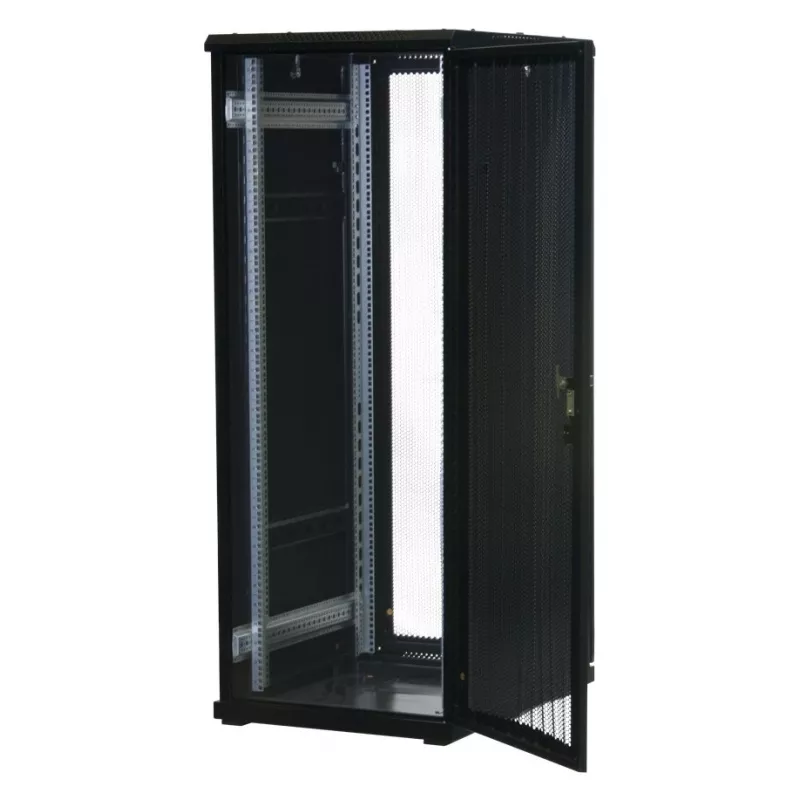 Rockstable 32U 19 inch Freestanding Server Rack with Mesh Doors, 800 kg Load Capacity, Lockable, Adjustable Rails, Black (RS19-6832PP)