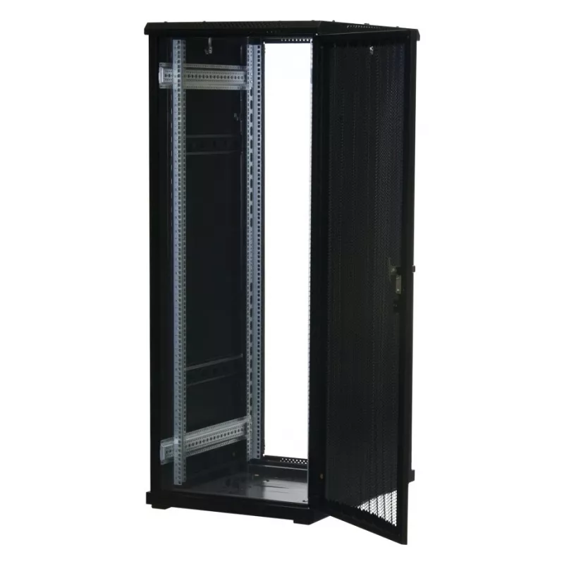 Rockstable 32U 19 inch Freestanding Server Rack with Mesh Doors, 800 kg Load Capacity, Lockable, Adjustable Rails, Black (RS19-6832PP)