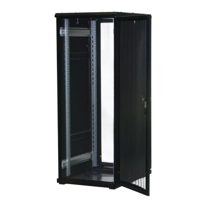 Rockstable 32U 19 inch Freestanding Server Rack with Mesh Doors, 800 kg Load Capacity, Lockable, Adjustable Rails, Black (RS19-6832PP)