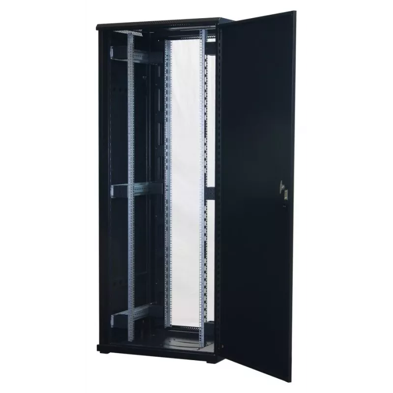 Rockstable RS19-8842 42U 19 inch Freestanding Server Cabinet with Tempered Glass Door, 800 kg Load, Black