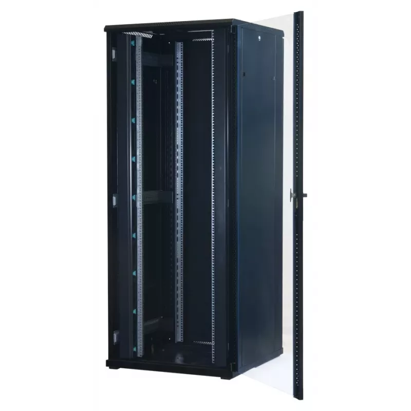 Rockstable RS19-8842 42U 19 inch Freestanding Server Cabinet with Tempered Glass Door, 800 kg Load, Black