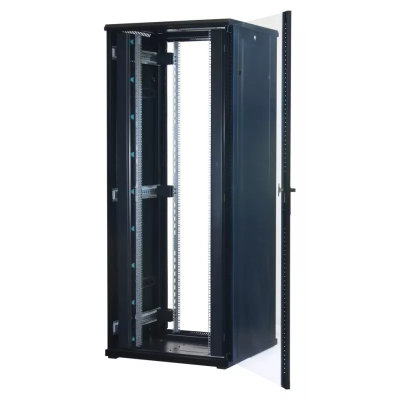 Rockstable RS19-8842 42U 19 inch Freestanding Server Cabinet with Tempered Glass Door, 800 kg Load, Black