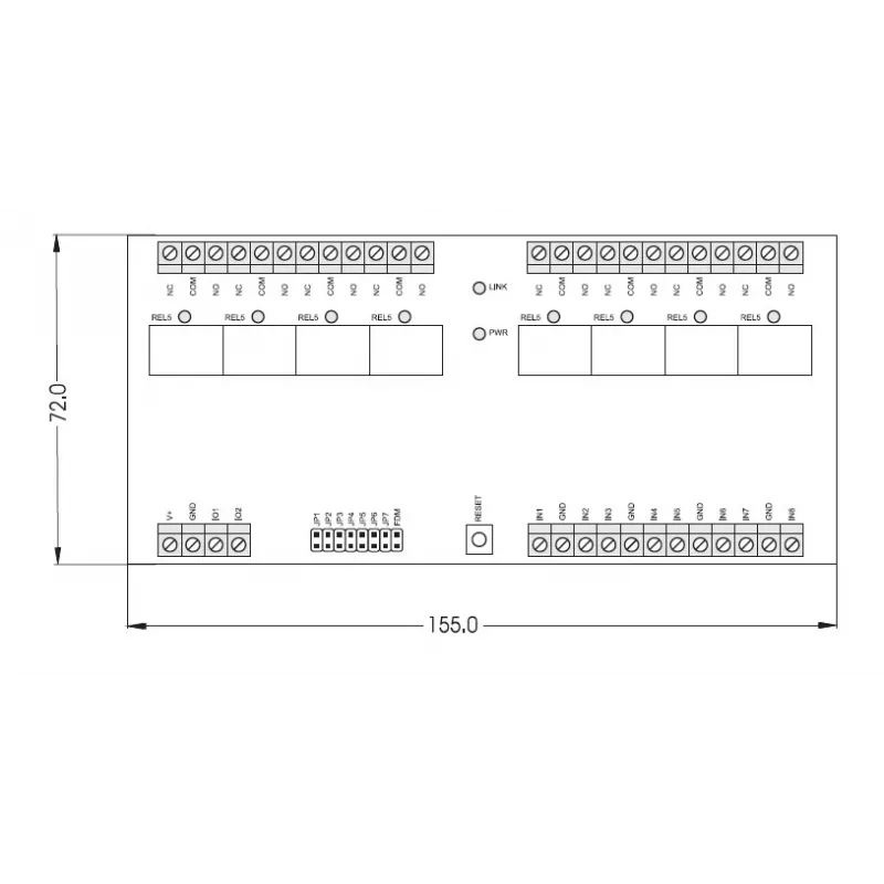 ROGER XM-8DR-BRD I/O Expander Module, 8 Inputs, 8 Relay Outputs, RS485