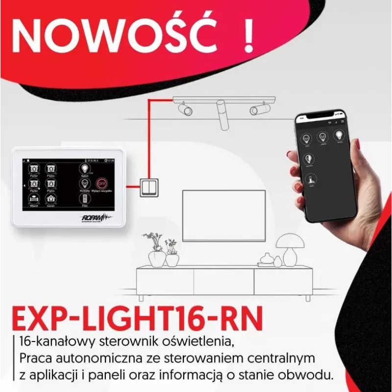 Ropam Lighting Controller EXP-LIGHT16-RN – 16-Channel Relay Expansion Module for RopamNet Bus