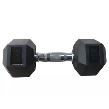 Rubber Hex Dumbbell YLDB35 9 kg – Anti-Roll, Floor-Protective, Chrome Knurled Handle
