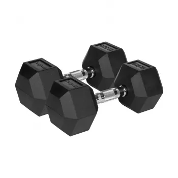 Rubberized Cast Iron Hex Dumbbells 2x12.5 kg REBEL ACTIVE