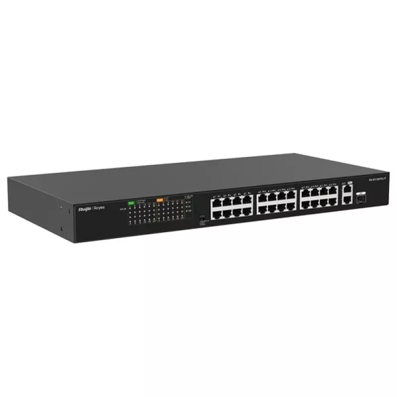 RUIJIE RG-ES126FGS-P 24-Port Gigabit PoE+ Smart Managed Switch with 2 SFP Uplinks, 370W Budget, Rackmount, Reyee Series