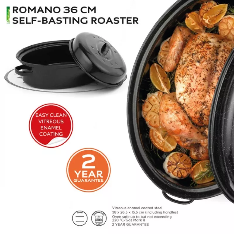 Russell Hobbs CW114911EU Vitreous Enamel 36cm Self-Basting Roaster & Lid, Black