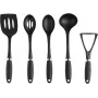 Russell Hobbs RH03026EU7 5 Piece Utensil Set with Rotating Stand, Black and Silver