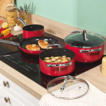 Russell Hobbs RH03821 Riviera 4-Piece Pan Set, Red