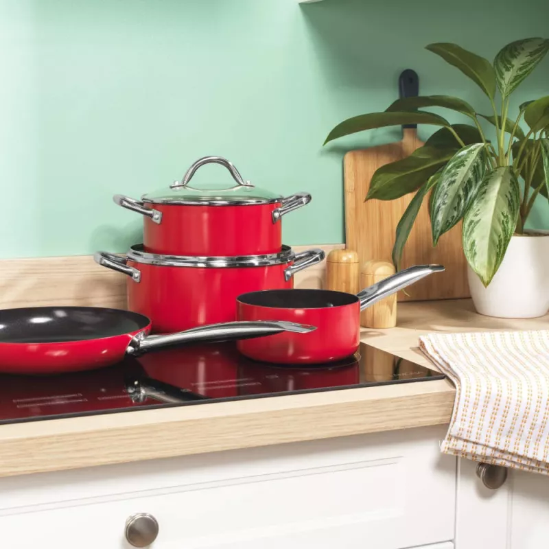 Russell Hobbs RH03821 Riviera 4-Piece Pan Set, Red
