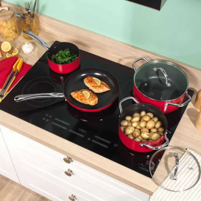 Russell Hobbs RH03821 Riviera 4-Piece Pan Set, Red