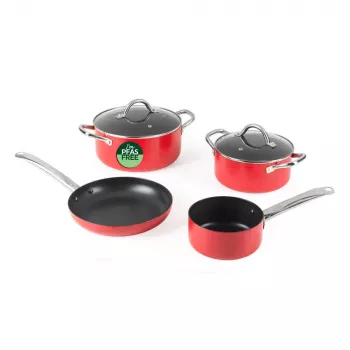 Russell Hobbs RH03821 Riviera 4-Piece Pan Set, Red
