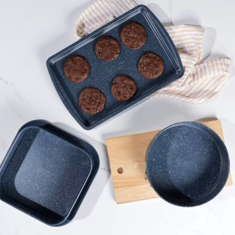 Russell Hobbs RH03858 Nightfall Stone Baking Tray 2 Pack, Carbon Steel, Non-Stick, Oven Safe to 230°C, Rectangular, Dark Grey/Black