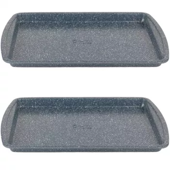 Russell Hobbs RH03858 Nightfall Stone Baking Tray 2 Pack, Carbon Steel, Non-Stick, Oven Safe to 230°C, Rectangular, Dark Grey/Black