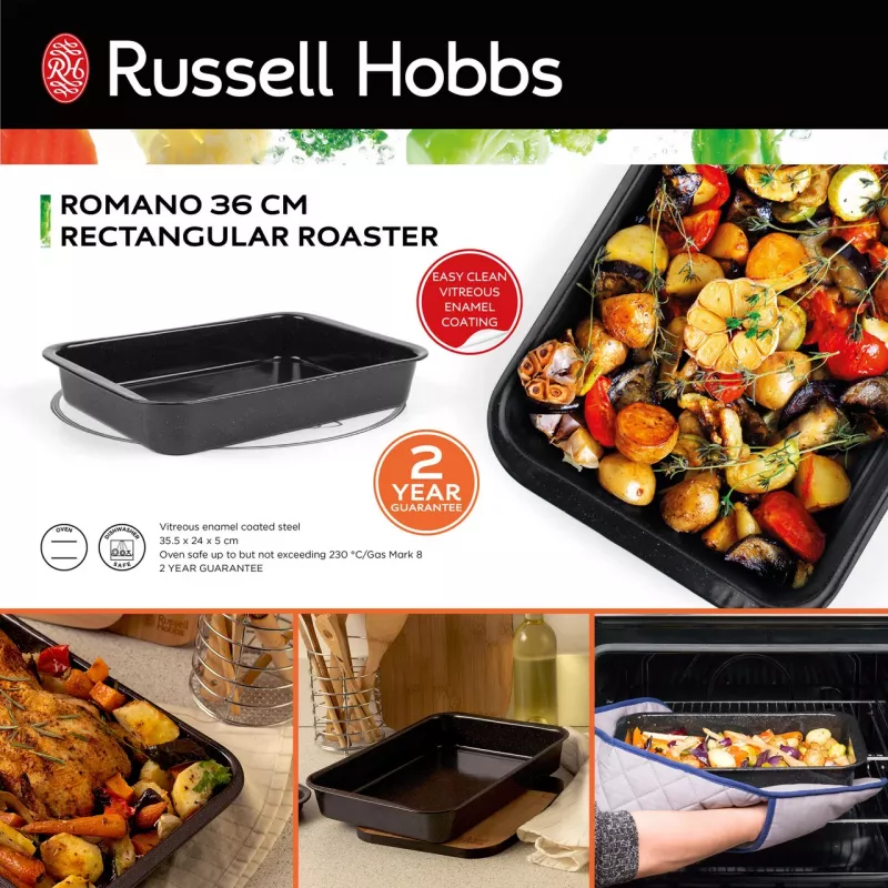 Russell Hobbs Romano 36cm Rectangular Roaster - Carbon Steel, Non-Stick, Charcoal Grey