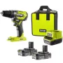 RYOBI ONE+ Cordless Percussion Drill Driver R18PD5-220S, 18V (Green/Black, 2x 2.0Ah Li-Ion Batteries)