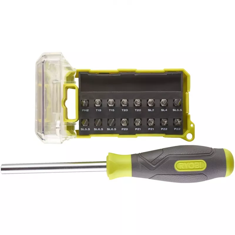 RYOBI Screwdriver RSD17PCS, with 17-Piece Bit Set (Green/Grey)