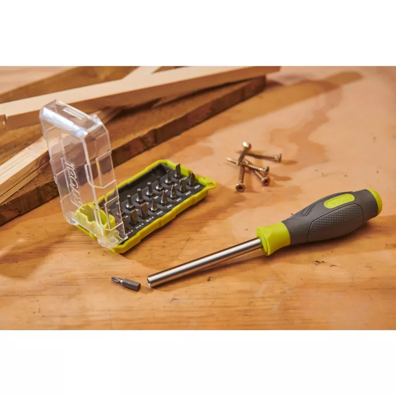 RYOBI Screwdriver RSD17PCS, with 17-Piece Bit Set (Green/Grey)