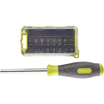 RYOBI Screwdriver RSD17PCS, with 17-Piece Bit Set (Green/Grey)