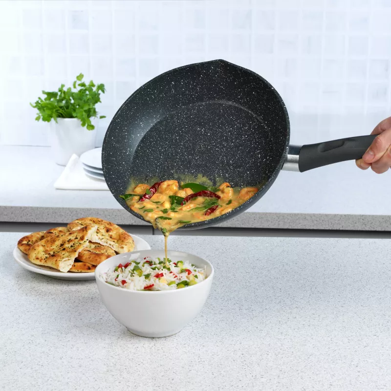 Salter BW09071AR Easy Pour 2 Piece Fry Pan Set - 20cm & 24cm, Forged Aluminium, PFOA-Free Non-Stick, Induction Compatible, Black/Grey