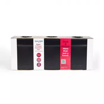 Salter BW124571EU7 Kuro 3-Piece Canister Set - Black Bamboo Lid Airtight Storage