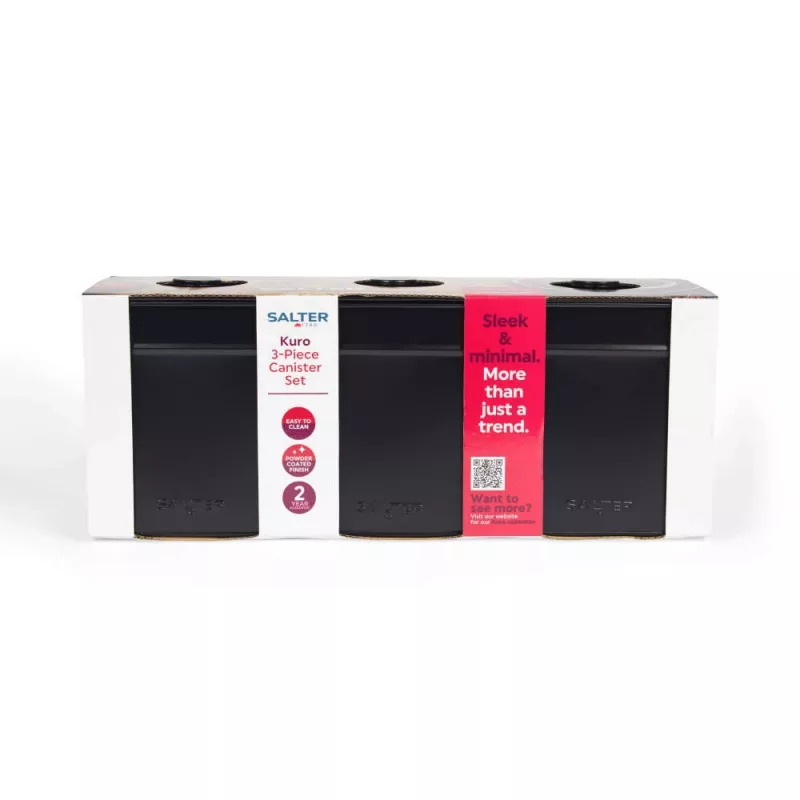 Salter BW124571EU7 Kuro 3-Piece Canister Set - Black Bamboo Lid Airtight Storage