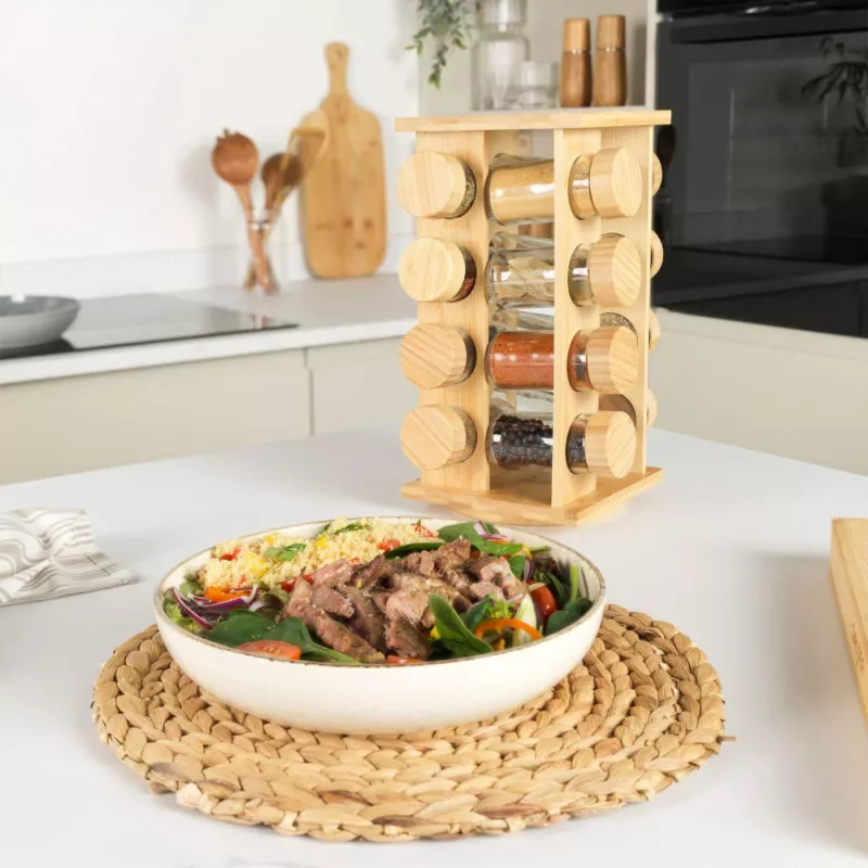 Salter BW127771 Bamboo Rotating Spice Rack with 16 Glass Jars