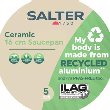Salter BW12877AS Cosmos Ceramic Non-Stick 16cm Saucepan, Black Exterior, Cream Interior, Induction Compatible