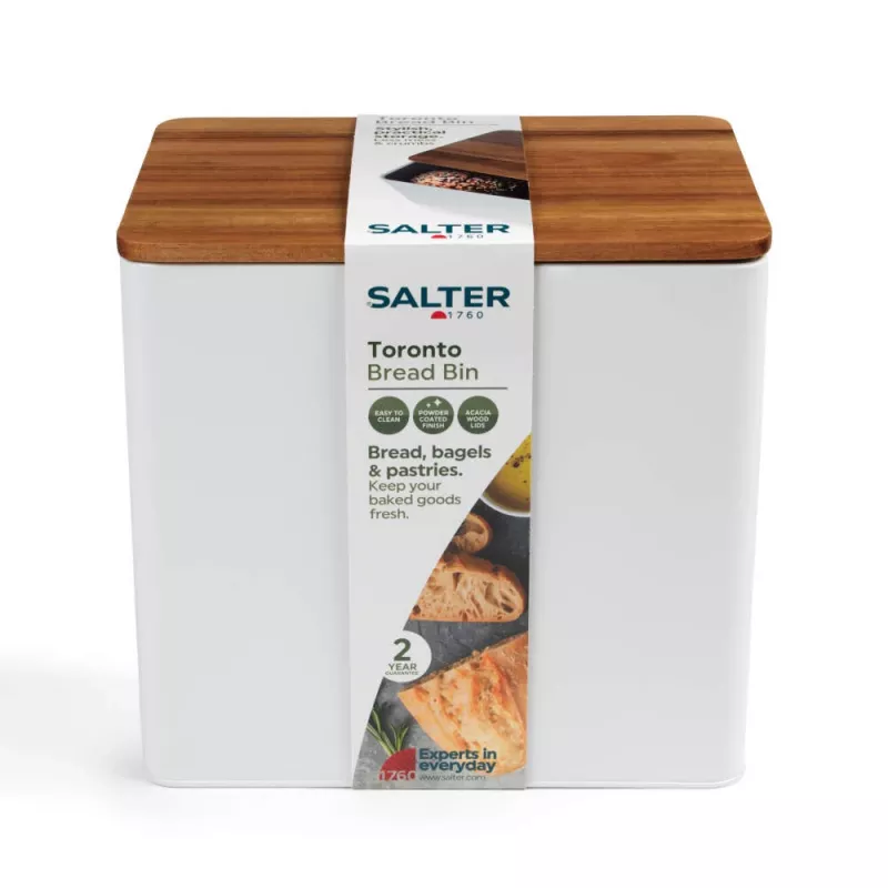 Salter BW128991W Toronto Bread Bin, White/Wooden