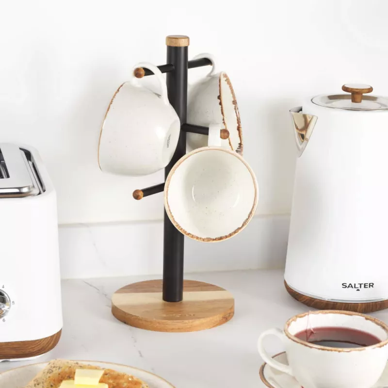 Salter BW1356611EU7 Toronto Mug Tree, Wood/Black