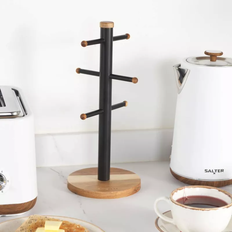 Salter BW1356611EU7 Toronto Mug Tree, Wood/Black
