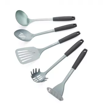 Salter BW13601DU Excellence 5 Piece Kitchen Utensil Set with Rotating Stand, Black and Silver