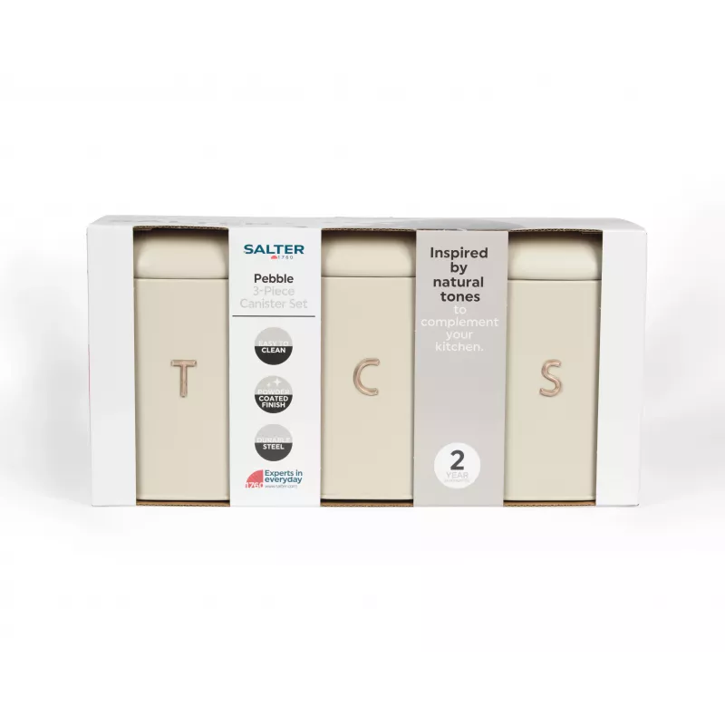 Salter BW13729OEU7 Pebble 3 Piece Canister Set Stone, Beige