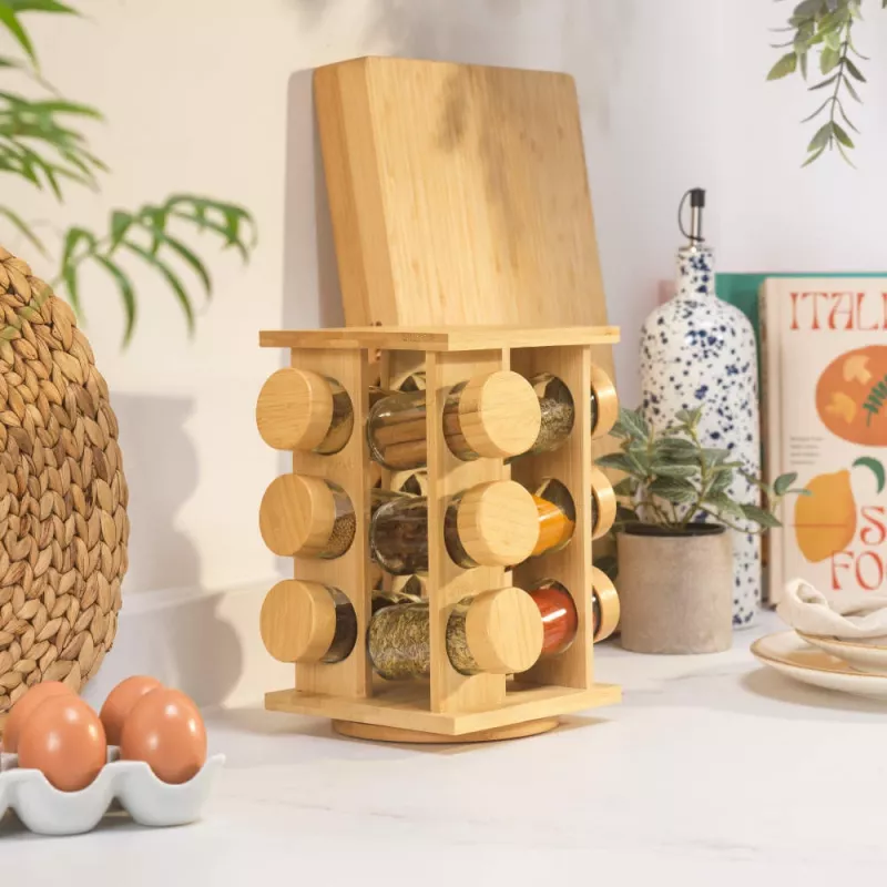 Salter BW14238 Bamboo Rotating Spice Rack with 16 Glass Jars