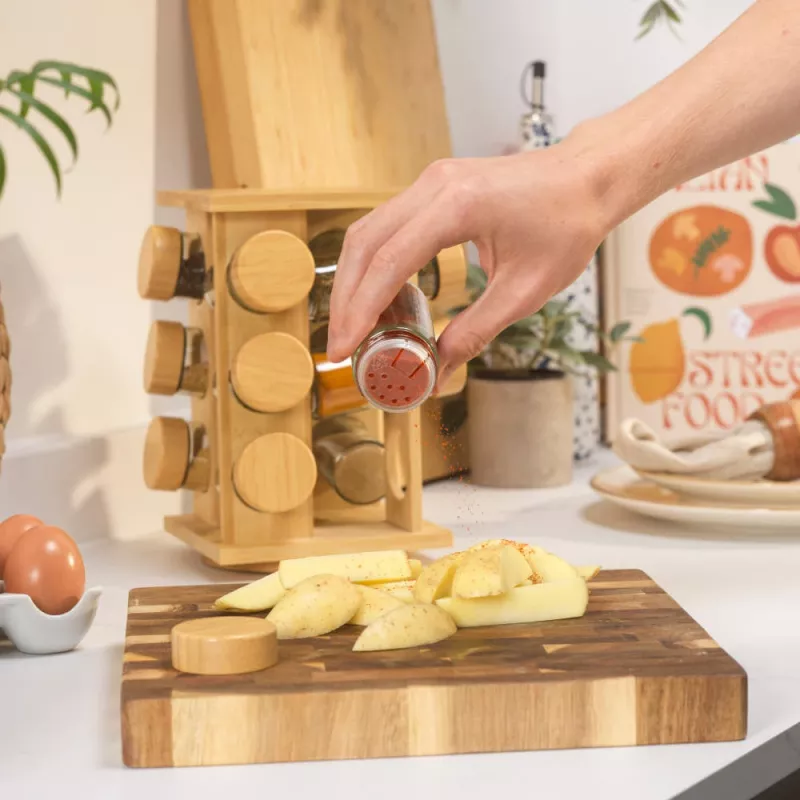 Salter BW14238 Bamboo Rotating Spice Rack with 16 Glass Jars