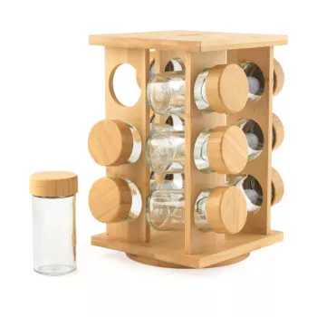 Salter BW14238 Bamboo Rotating Spice Rack with 16 Glass Jars