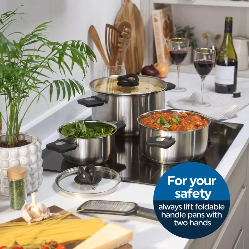 Salter BW14354 Stack-In Stainless Steel 3 Piece (16/22/24 cm) Stockpot Set