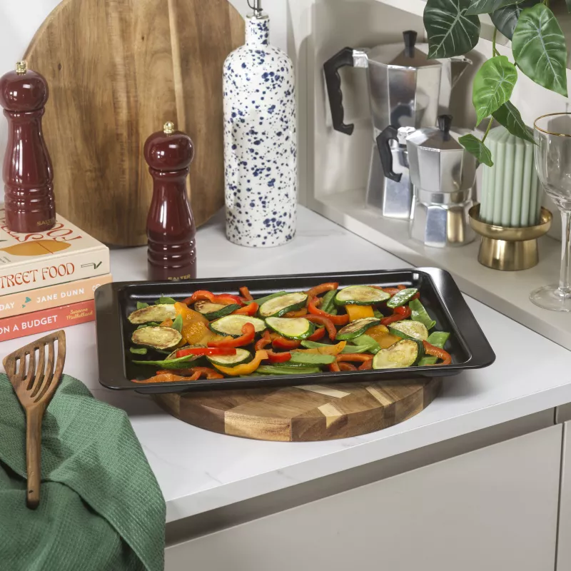 Salter BW14526 Expert Baking Tray - Carbon Steel Non-Stick Rectangular Baking Sheet, 220°C Oven Safe, Charcoal