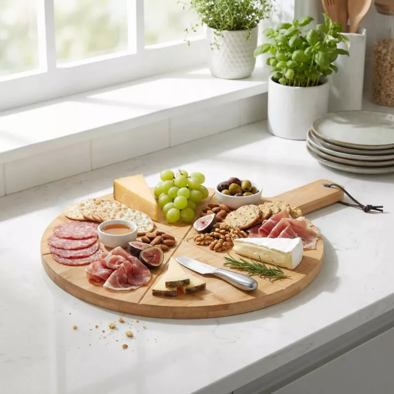 Salter BW14821 Toronto 12 inch Pizza Board & Cutter Set - Acacia Wood, Stainless Steel Rocker Cutter, Gift Box