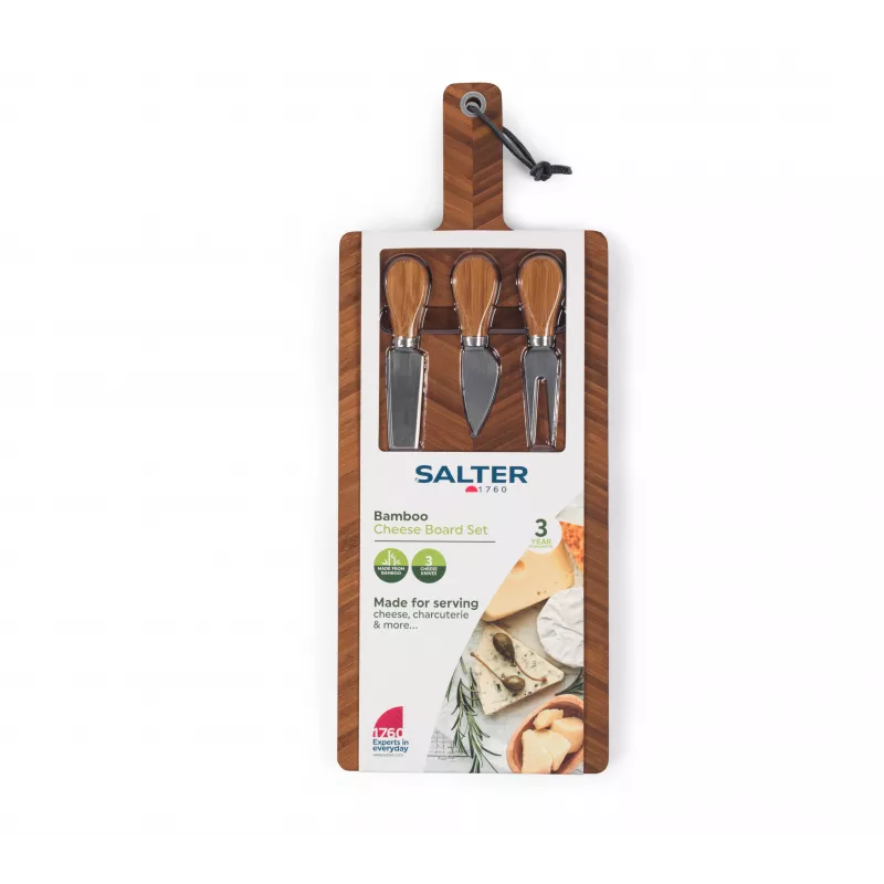 Salter BW14823 Bamboo Cheese Board with 3-Piece Knife Set