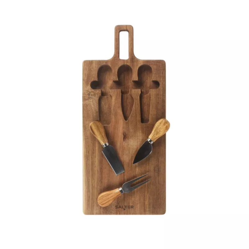 Salter BW14826 Toronto Cheese Board Set, Acacia Wood, 3 Knives