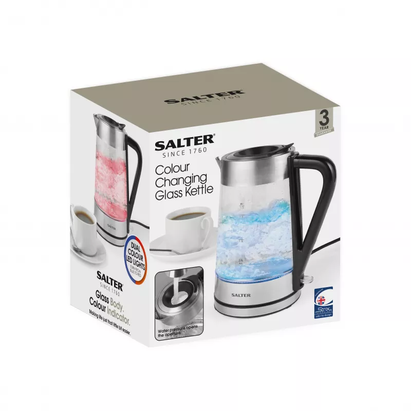 Salter EK5078SSFVDE Colour Changing Glass Kettle 1.7L 3000W