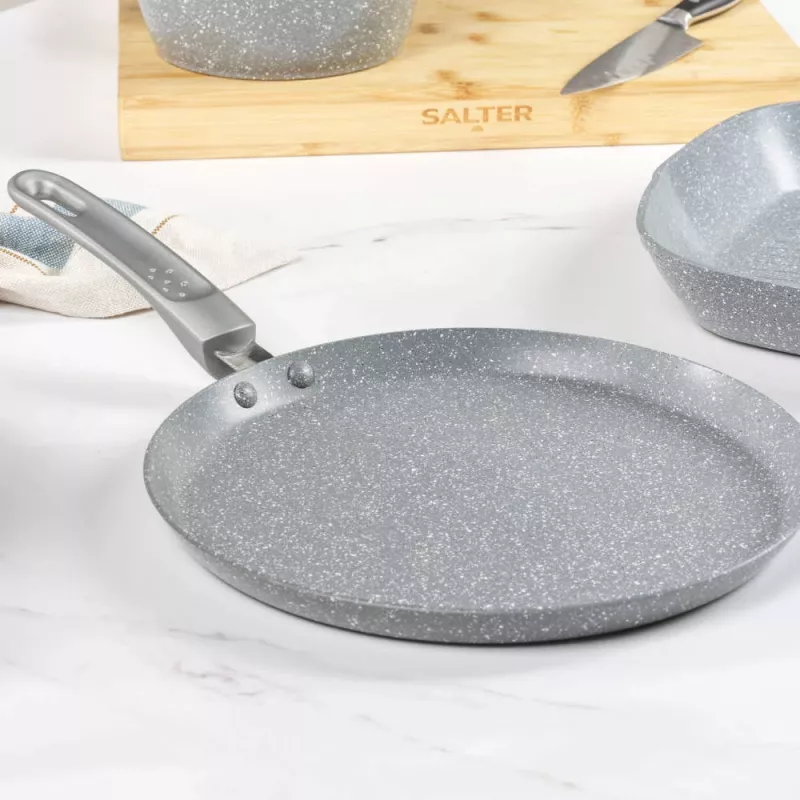 Salter Marblestone 25cm Pancake Pan - Ultra Non-Stick, Induction Compatible, Grey