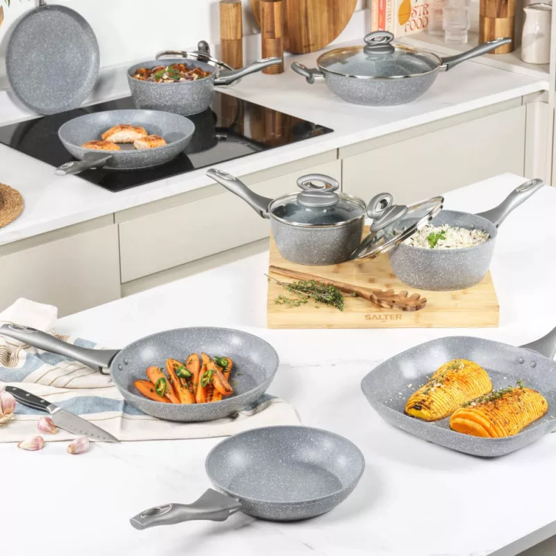 Salter Marblestone 25cm Pancake Pan - Ultra Non-Stick, Induction Compatible, Grey
